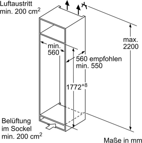 BOSCH KIL82NSE0 Serie 2, Einbau-Kühlschrank mit Gefrierfach, 177.2 x 54.1 cm, Schleppscharnier